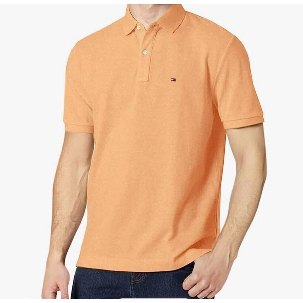Tommy Hilfiger Orange Polo Shirt Short Sleeve Button Size L